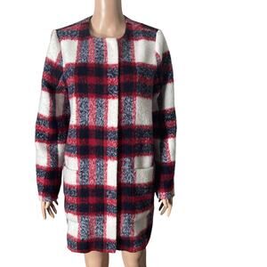 Abercrombie & Fitch Plaid Coat Womens Medium Red White Heritage Wool Blend